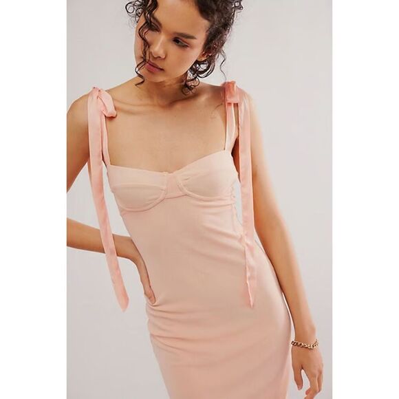 FREE PEOPLE INTIMATELY Got Glam Mesh Slip Dress Size L ***FLAW*** Pink Salt NWT - Picture 2 of 11